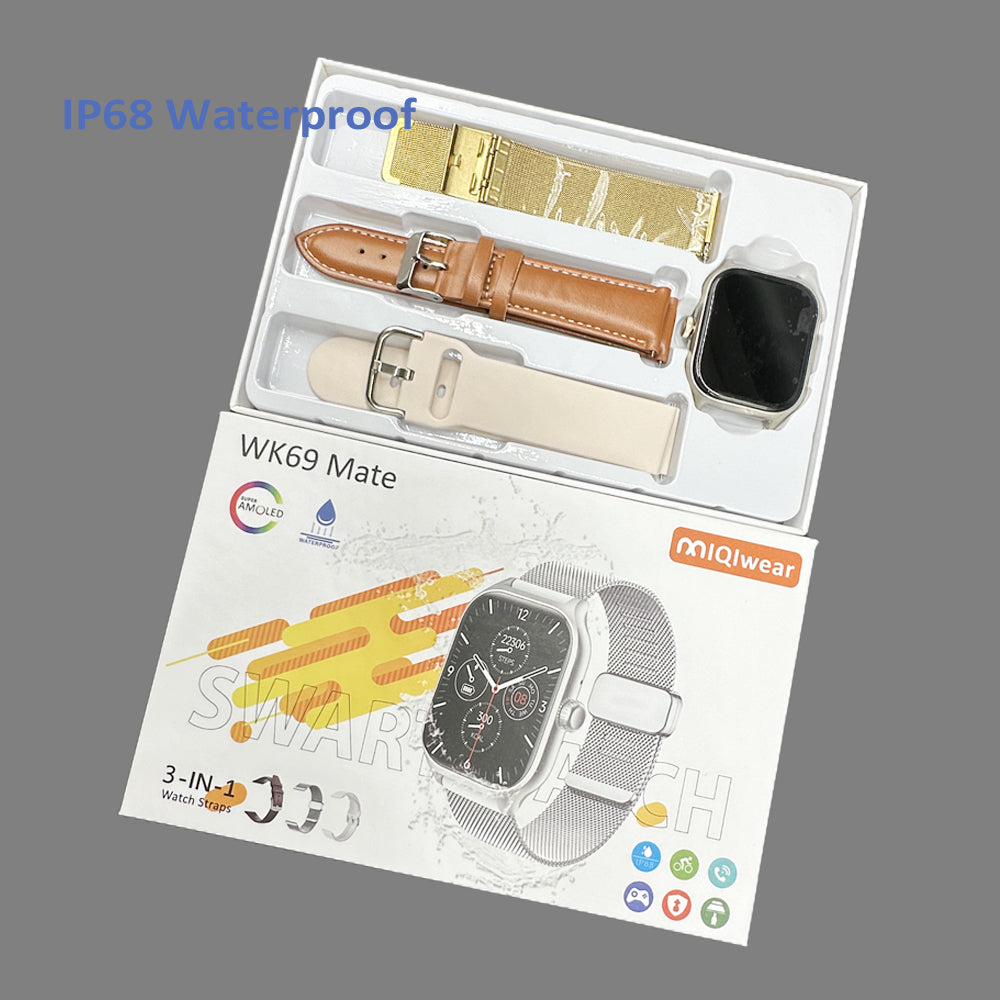 WK69 mate 3 en 1 Bracelet Big 2.09 pouces. Smartwatch montre intelligente Fréquence cardiaque BT Appel