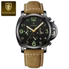 POEDAGAR montre militaire de luxe pour hommes étanche lumineux Date chronographe homme montre sport décontracté en cuir hommes montres à Quartz