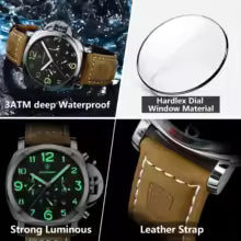 POEDAGAR montre militaire de luxe pour hommes étanche lumineux Date chronographe homme montre sport décontracté en cuir hommes montres à Quartz